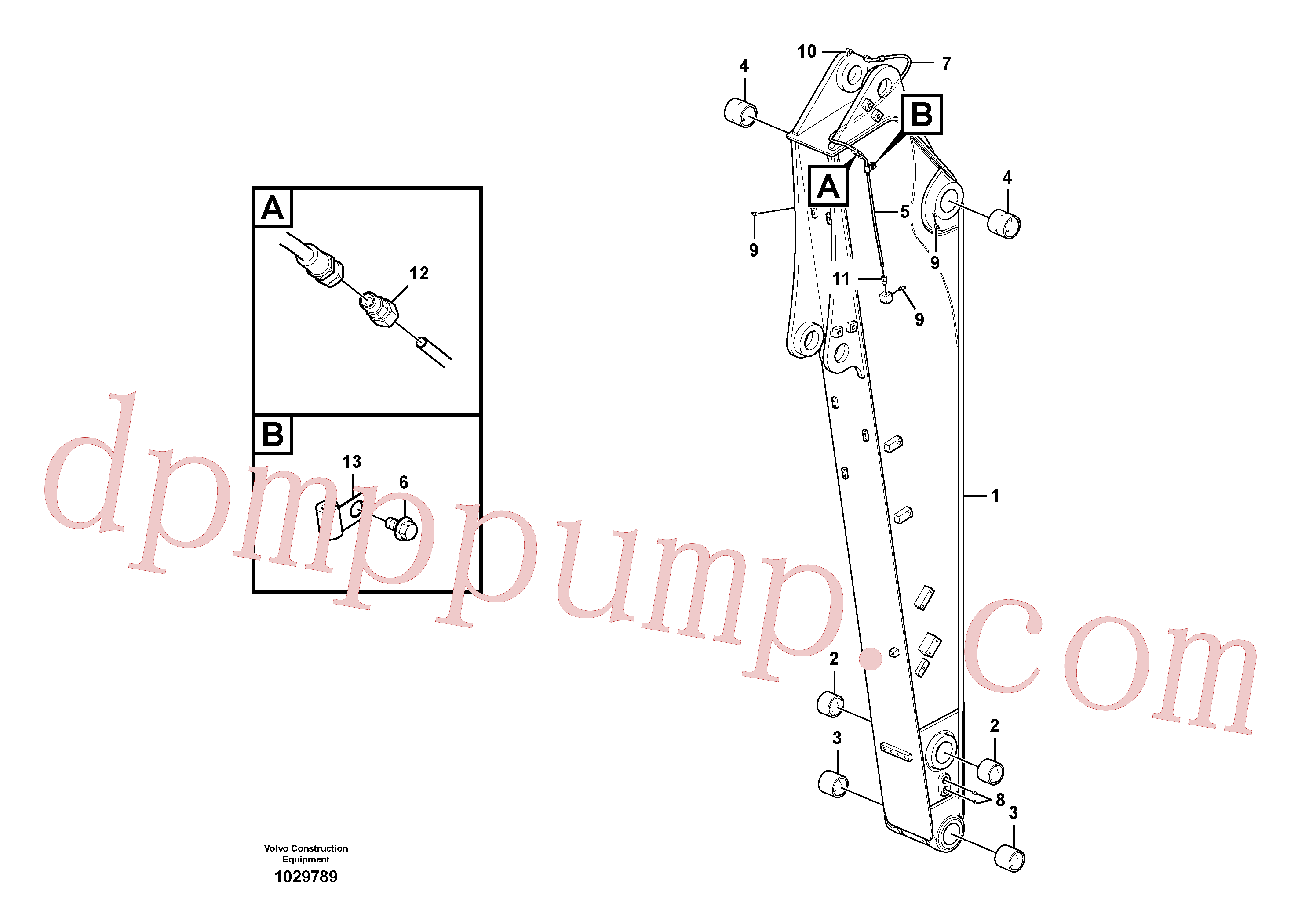 VOE14564411 for Volvo Dipper arm and grease piping with piping seat, long reach(1029789 assembly)