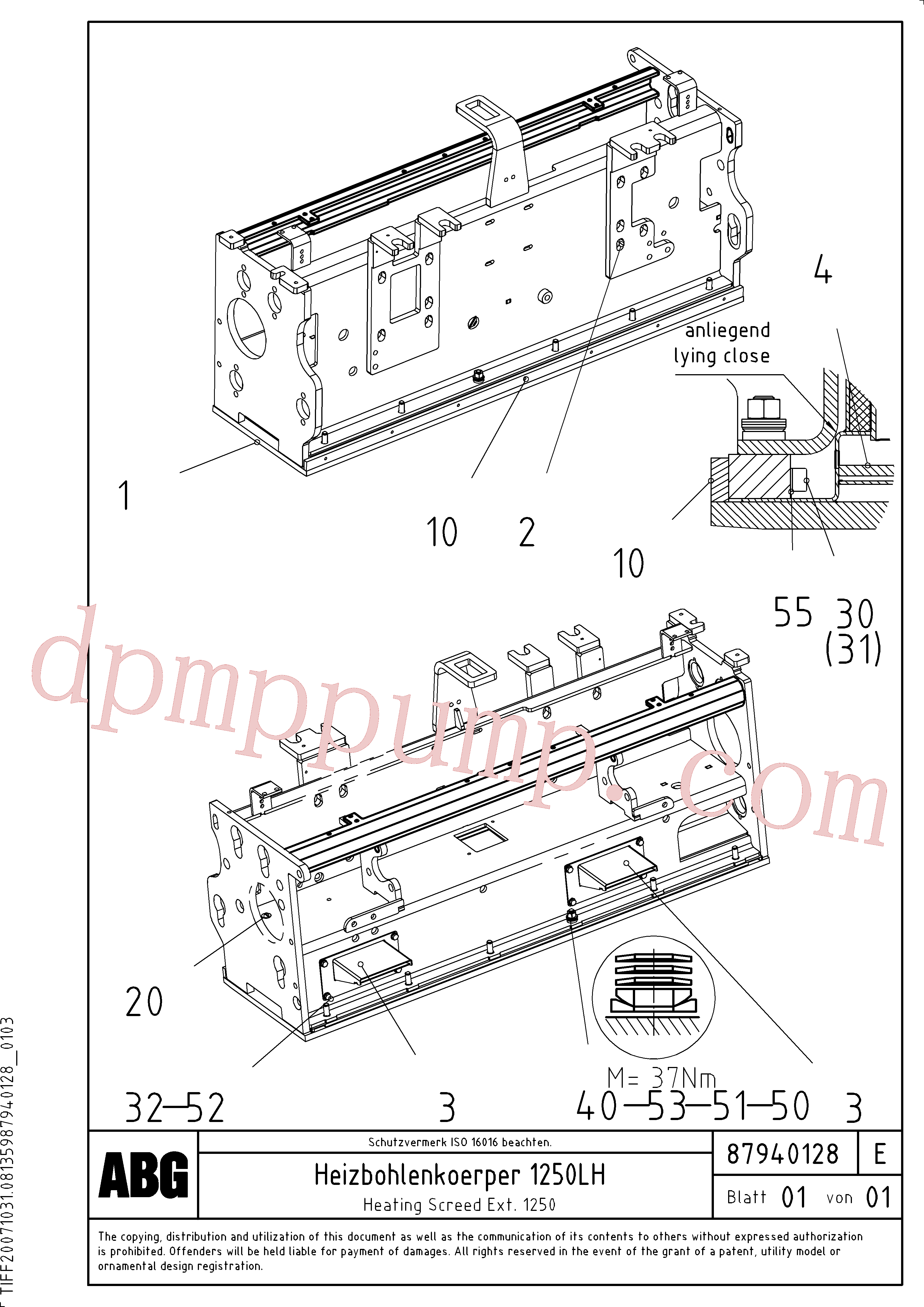 RM87905659 for Volvo Heating screed for extension(1047915 assembly)