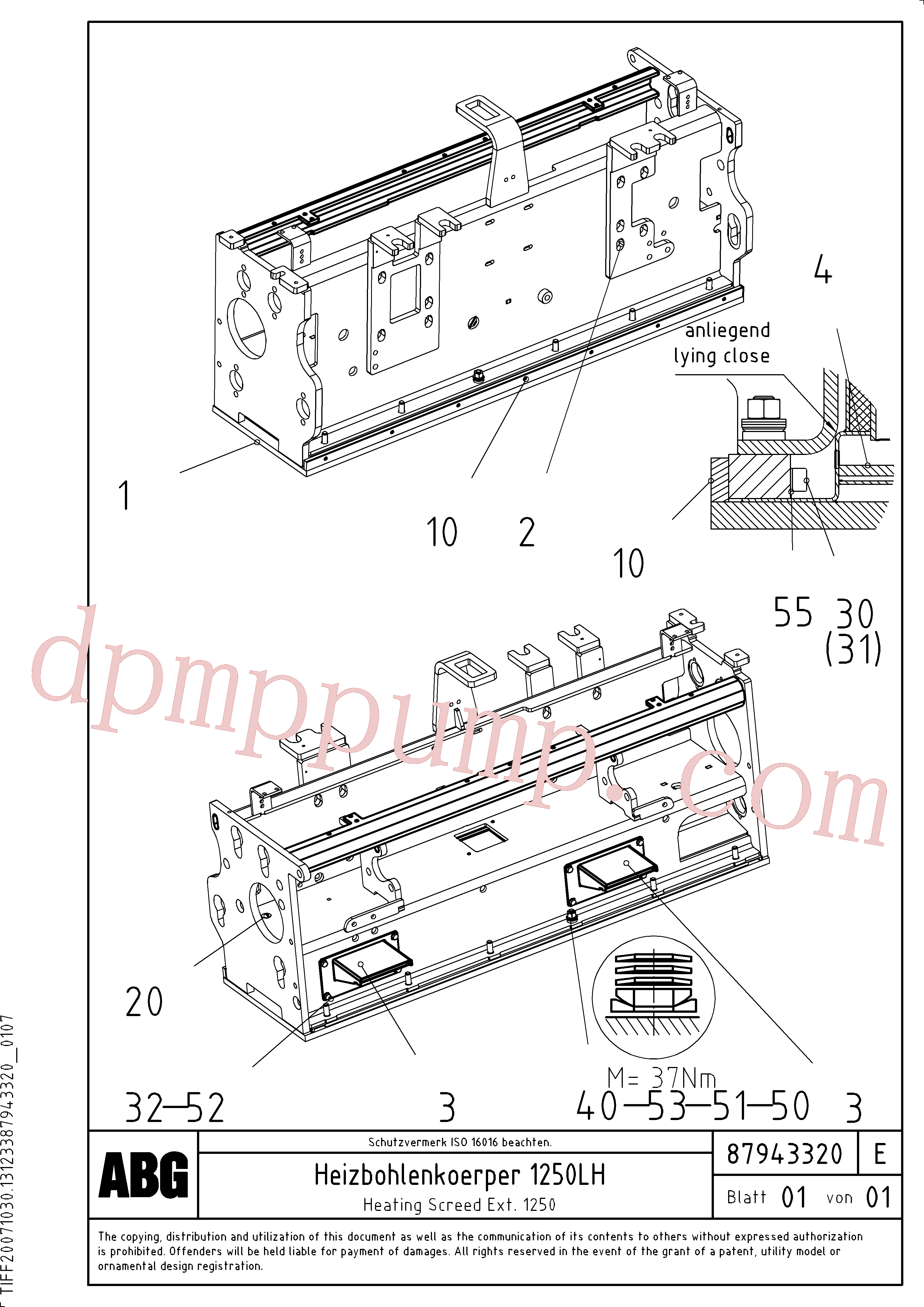RM87905659 for Volvo Heating screed for extension(1047971 assembly)