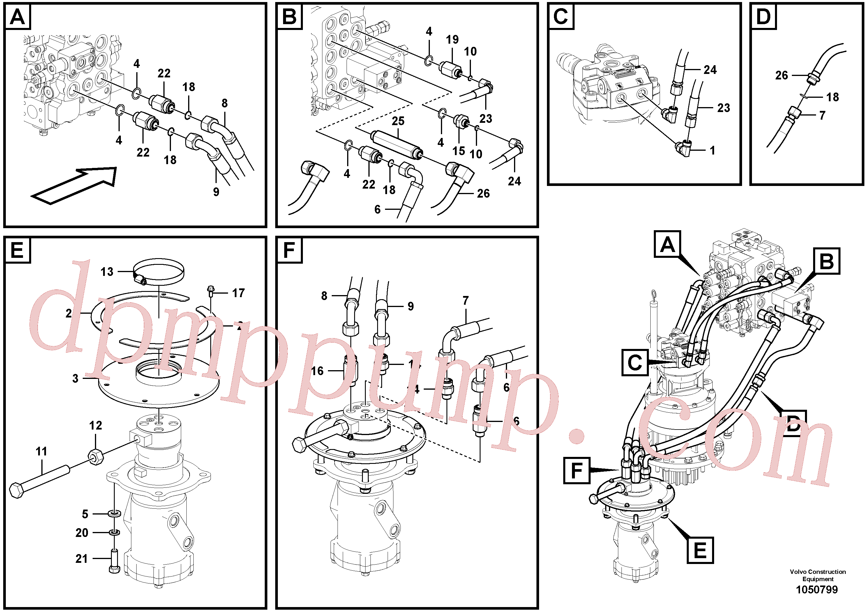 VOE14707233 for Volvo Turning joint line, control valve to turning joint(1050799 assembly)