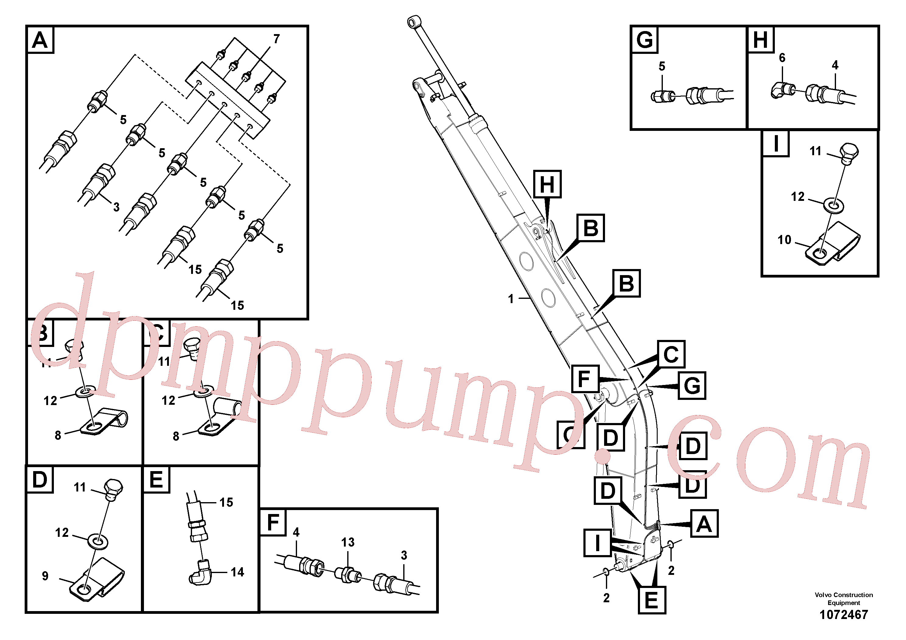 VOE14627908 for Volvo Boom and grease piping, long reach(1072467 assembly)