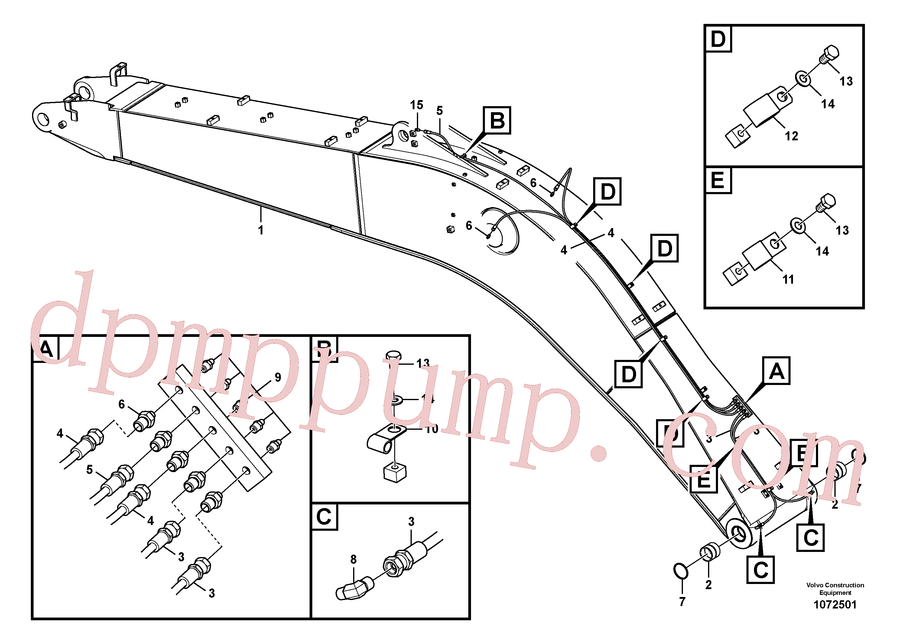 VOE14644135 for Volvo Boom and grease piping(1072501 assembly)