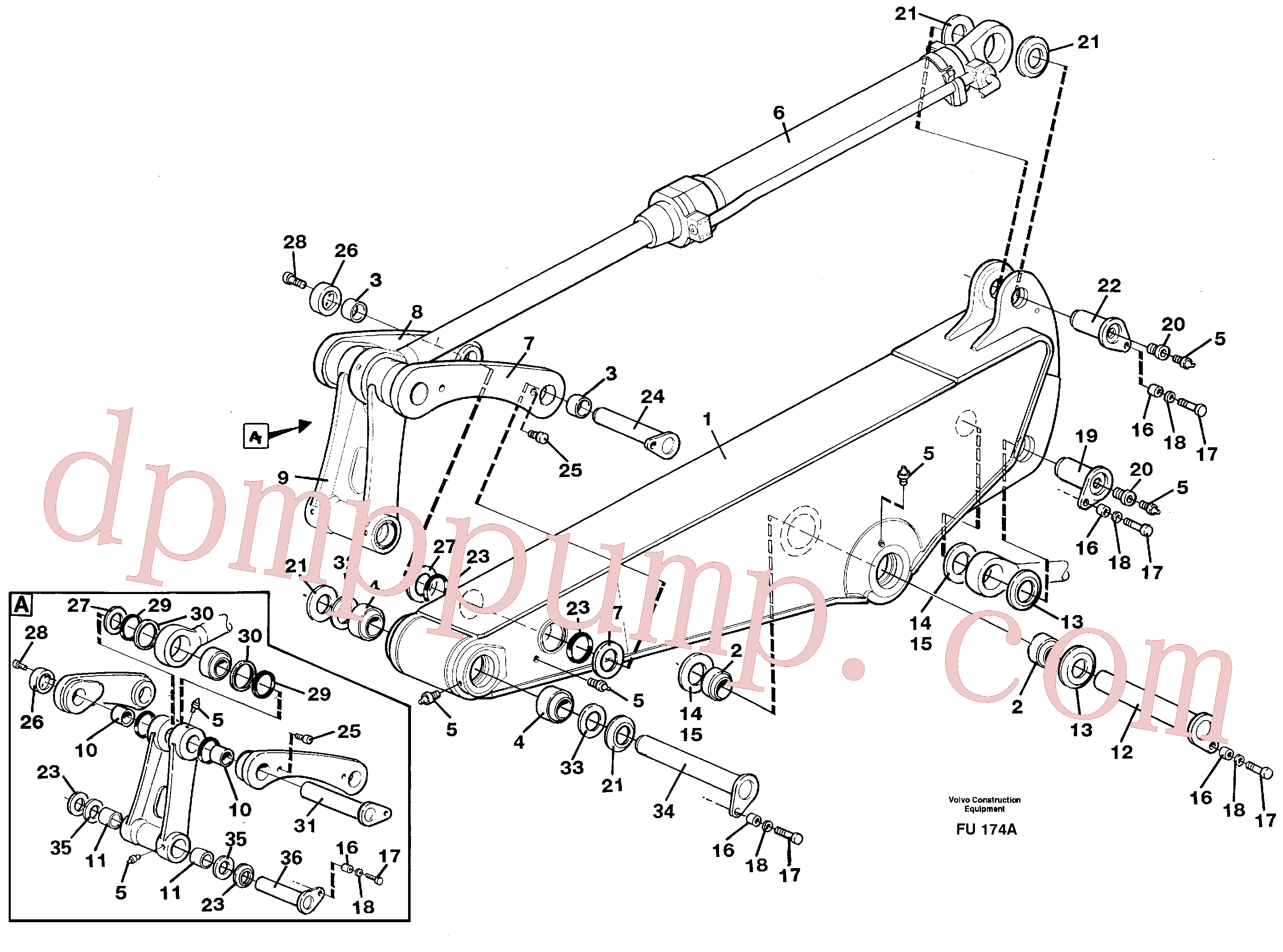 VOE14345238 for Volvo Backhoe dipper arm incl. connections, 2,2m 2,4m 2,9m 3,5m(FU174A assembly)